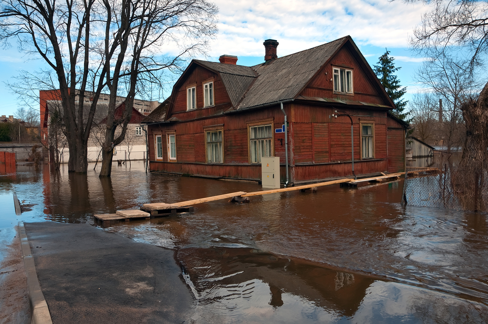 Home in flooded neighborhood